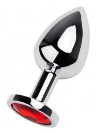 Серебристая коническая анальная пробка с красным кристаллом - 8 см. - ToyFa - купить с доставкой в Ижевске