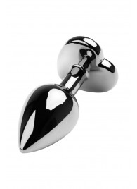 Серебристая коническая анальная пробка с красным кристаллом-сердечком - 7 см. - ToyFa - купить с доставкой в Ижевске