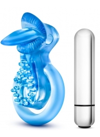 Голубое эрекционное виброкольцо 10 Function Vibrating Tongue Ring - Blush Novelties - в Ижевске купить с доставкой