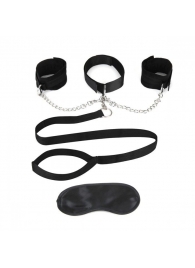 Чёрный ошейник с наручниками и поводком Collar Cuffs   Leash Set - Lux Fetish - купить с доставкой в Ижевске