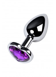Серебристая коническая анальная пробка с фиолетовым кристаллом-сердечком - 7 см. - ToyFa - купить с доставкой в Ижевске