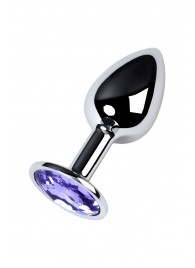 Серебристая конусовидная анальная пробка с фиолетовым кристаллом - 7 см. - ToyFa - купить с доставкой в Ижевске