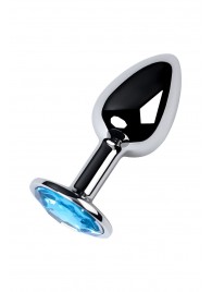 Серебристая конусовидная анальная пробка с голубым кристаллом - 7 см. - ToyFa - купить с доставкой в Ижевске