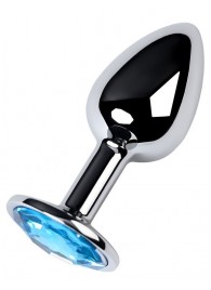 Серебристая конусовидная анальная пробка с голубым кристаллом - 7 см. - ToyFa - купить с доставкой в Ижевске