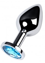 Серебристая конусовидная анальная пробка с голубым кристаллом - 8 см. - ToyFa - купить с доставкой в Ижевске