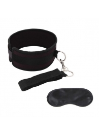 Черный ошейник с длинным поводком Collar and Leash Set - Lux Fetish - купить с доставкой в Ижевске