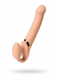 Телесный безремневой вибрострапон Vibrating Bendable Strap-On L - Strap-on-me - купить с доставкой в Ижевске