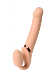 Телесный безремневой вибрострапон Vibrating Bendable Strap-On L - Strap-on-me - купить с доставкой в Ижевске
