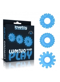 Набор из 3 голубых, светящихся в темноте эрекционных колец Lumino Play - Lovetoy - в Ижевске купить с доставкой