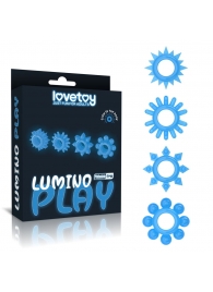 Набор из 4 голубых, светящихся в темноте эрекционных колец Lumino Play - Lovetoy - в Ижевске купить с доставкой