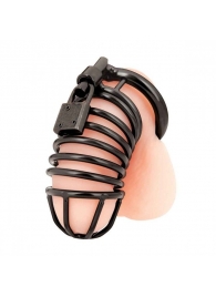 Черная металлическая клетка с замком Deluxe Chastity Cage - BlueLine - купить с доставкой в Ижевске