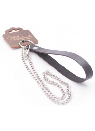 Серебристый металлический поводок с кожаной черной ручкой - 80 см. - Crazy Handmade - купить с доставкой в Ижевске