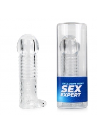 Прозрачная рельефная насадка-реалистик с петлей для мошонки - 13,5 см. - Sex Expert - в Ижевске купить с доставкой