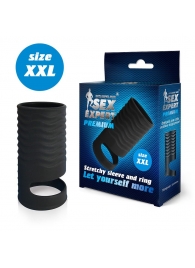 Черная открытая насадка на пенис с кольцом для мошонки XXL-size - 9,4 см. - Sex Expert - в Ижевске купить с доставкой