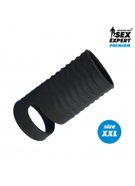 Черная открытая насадка на пенис с кольцом для мошонки XXL-size - 9,4 см. - Sex Expert - в Ижевске купить с доставкой
