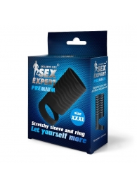 Черная открытая насадка на пенис с кольцом для мошонки XXXL-size - 9,9 см. - Sex Expert - в Ижевске купить с доставкой