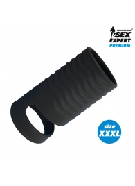 Черная открытая насадка на пенис с кольцом для мошонки XXXL-size - 9,9 см. - Sex Expert - в Ижевске купить с доставкой