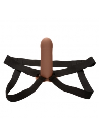 Коричневый фаллопротез из силикона Extension with Harness - 15,75 см. - California Exotic Novelties - купить с доставкой в Ижевске