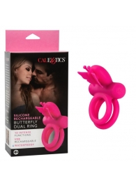 Розовое эрекционное виброкольцо Silicone Rechargeable Dual Butterfly Ring - California Exotic Novelties - в Ижевске купить с доставкой