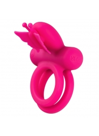 Розовое эрекционное виброкольцо Silicone Rechargeable Dual Butterfly Ring - California Exotic Novelties - в Ижевске купить с доставкой