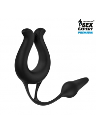 Черная вибронасадка Sex Expert с анальной втулкой - Sex Expert - в Ижевске купить с доставкой