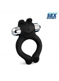 Черное силиконовое эрекционное виброкольцо Sex Expert - Sex Expert - в Ижевске купить с доставкой