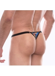 Синие мужские трусы-тонги с разноцветным принтом - Don Moris купить с доставкой