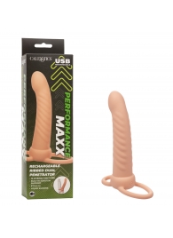 Телесная насадка для двойного проникновения Rechargeable Ribbed Dual Penetrator с вибрацией - California Exotic Novelties - купить с доставкой в Ижевске