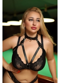 Черная кожаная сбруя с ошейником plus size из нежной кожи - БДСМ Арсенал - купить с доставкой в Ижевске