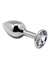 Серебристая анальная втулка с прозрачным кристаллом Mini Metal Butt Plug Size S - 7 см. - Adrien Lastic