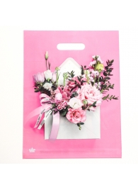 Розовый пакет с цветочным принтом и вырубной ручкой (40х31 см) - Сима-Ленд - купить с доставкой в Ижевске