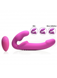 Розовый безремневой страпон с вибрацией и функцией расширения Inflatable Ergo-Fit Strapless Strap-On - XR Brands - купить с доставкой в Ижевске