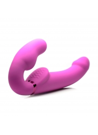 Розовый безремневой страпон с вибрацией и функцией расширения Inflatable Ergo-Fit Strapless Strap-On - XR Brands - купить с доставкой в Ижевске