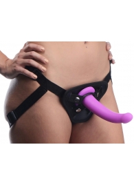 Лиловый поясной страпон Navigator Silicone G-Spot Dildo with Harness - 17,8 см. - XR Brands - купить с доставкой в Ижевске