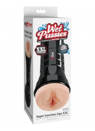 Телесный мастурбатор-вагина в черной колбе Super Luscious Lips XXL - Pipedream - в Ижевске купить с доставкой