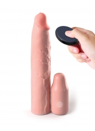 Телесная вибронасадка на член 3  Vibrating Mega X-tension with Remote - 22,9 см. - Pipedream - в Ижевске купить с доставкой