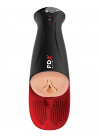 Телесный мастурбатор-вагина в черной колбе с вибрацией Fuck-O-Matic Pro XL - Pipedream - в Ижевске купить с доставкой