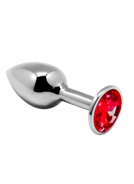 Серебристая анальная втулка Mini Metal Butt Plug Size M с красным кристаллом - Adrien Lastic в Ижевске Серебристая анальная втулка Mini Metal Butt Plug Size M с красным кристаллом - Adrien Lastic
