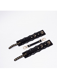 Черный кожаные оковы с узорами и золотистой фурнитурой - Crazy Handmade - купить с доставкой в Ижевске