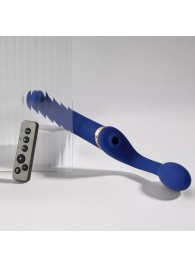 Синий безремневой страпон Multi Orgasm Bendable Strap-On size XL с клиторальной стимуляцией - Strap-on-me - купить с доставкой в Ижевске