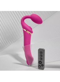 Ярко-розовый безремневой страпон Multi Orgasm Bendable Strap-On size XL с клиторальной стимуляцией - Strap-on-me - купить с доставкой в Ижевске