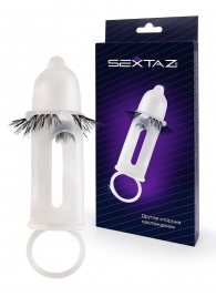 Эластичная насадка на пенис с подхватом мошонки и стимулирующими «ресничками» - Sextaz - в Ижевске купить с доставкой