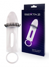 Закрытая насадка на пенис с подхватом мошонки и стимулирующими «ресничками» - Sextaz - в Ижевске купить с доставкой
