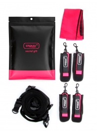 Черно-розовый эротический набор: фиксатор, оковы, наручники, повязка - Erokay - купить с доставкой в Ижевске