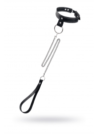 Черный узкий однослойный ошейник с серебристым поводком-цепочкой - Pecado - купить с доставкой в Ижевске