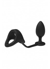Черное эрекционное кольцо с анальной пробкой Cockstrap With Anal Plug - Dream Toys - в Ижевске купить с доставкой
