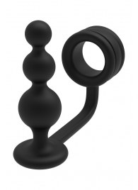 Черное эрекционное кольцо с анальной елочкой Cockring With Beaded Anal Plug - Dream Toys - в Ижевске купить с доставкой