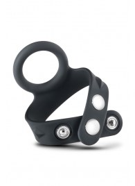 Черное эрекционное кольцо с подхватом мошонки на кнопках VS6 - Blush Novelties - в Ижевске купить с доставкой