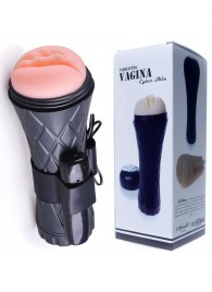 Телесный мастурбатор-вагина в черной колбе с вибрацией - Boys of Toys - в Ижевске купить с доставкой