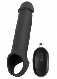 Черная вибронасадка для пениса с хомутом для мошонки и пультом ДУ Remote Controlled Penis Extension - Orion - в Ижевске купить с доставкой